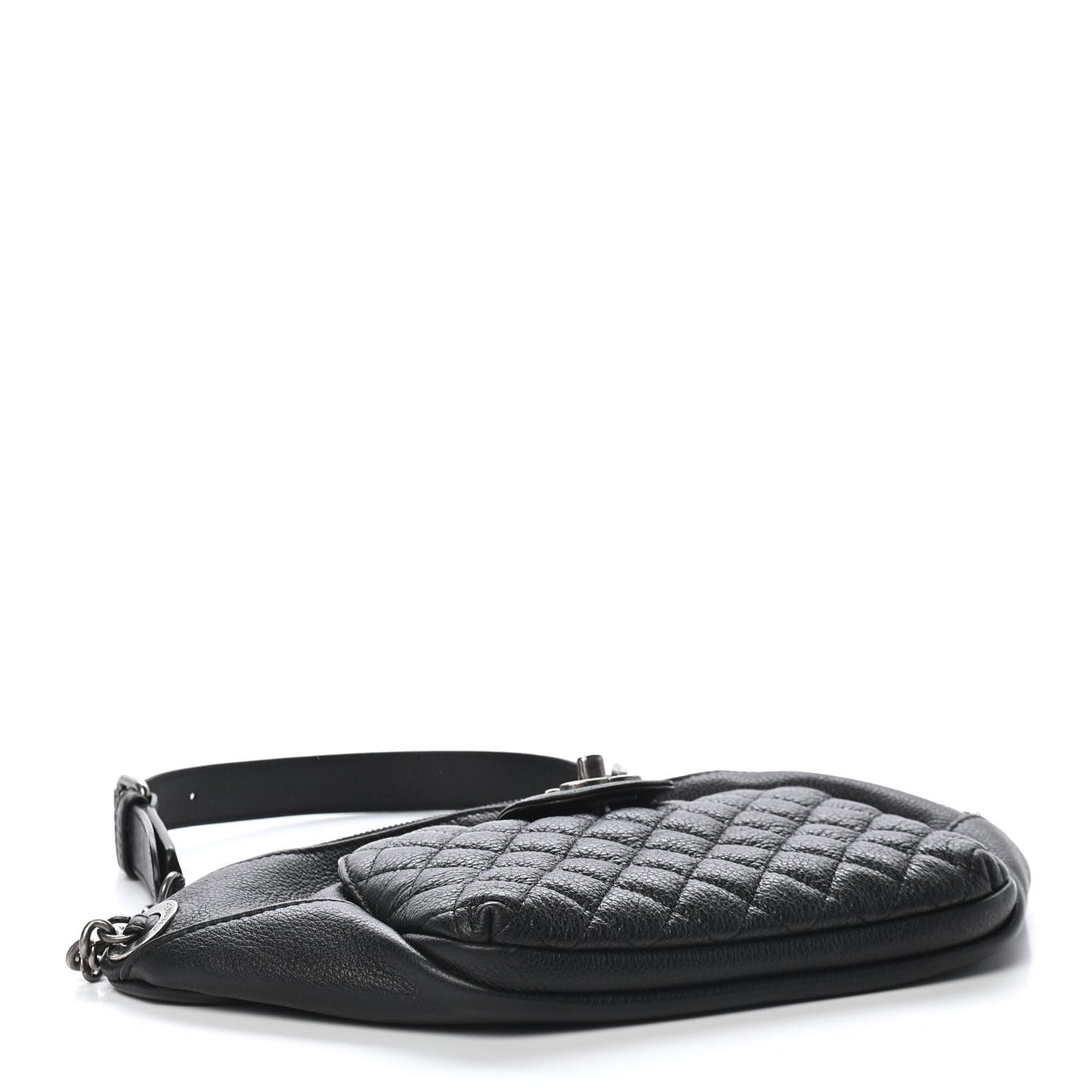 Grained Calfskin Quilted Casual Rock Waist Bag Fanny Pack Black