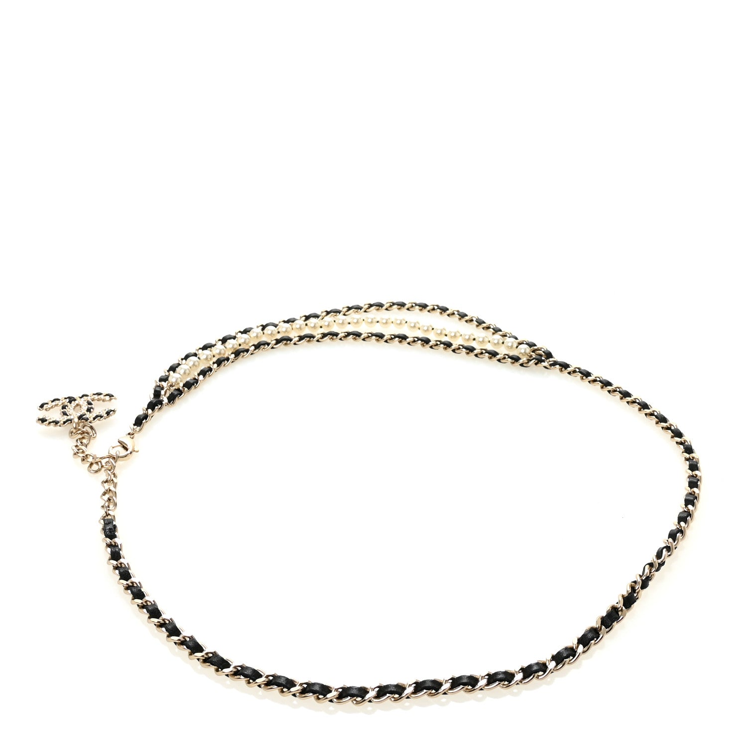Chanel Lambskin Pearl Crystal Chain CC Fancy Belt 85 Black Gold 2 of 4