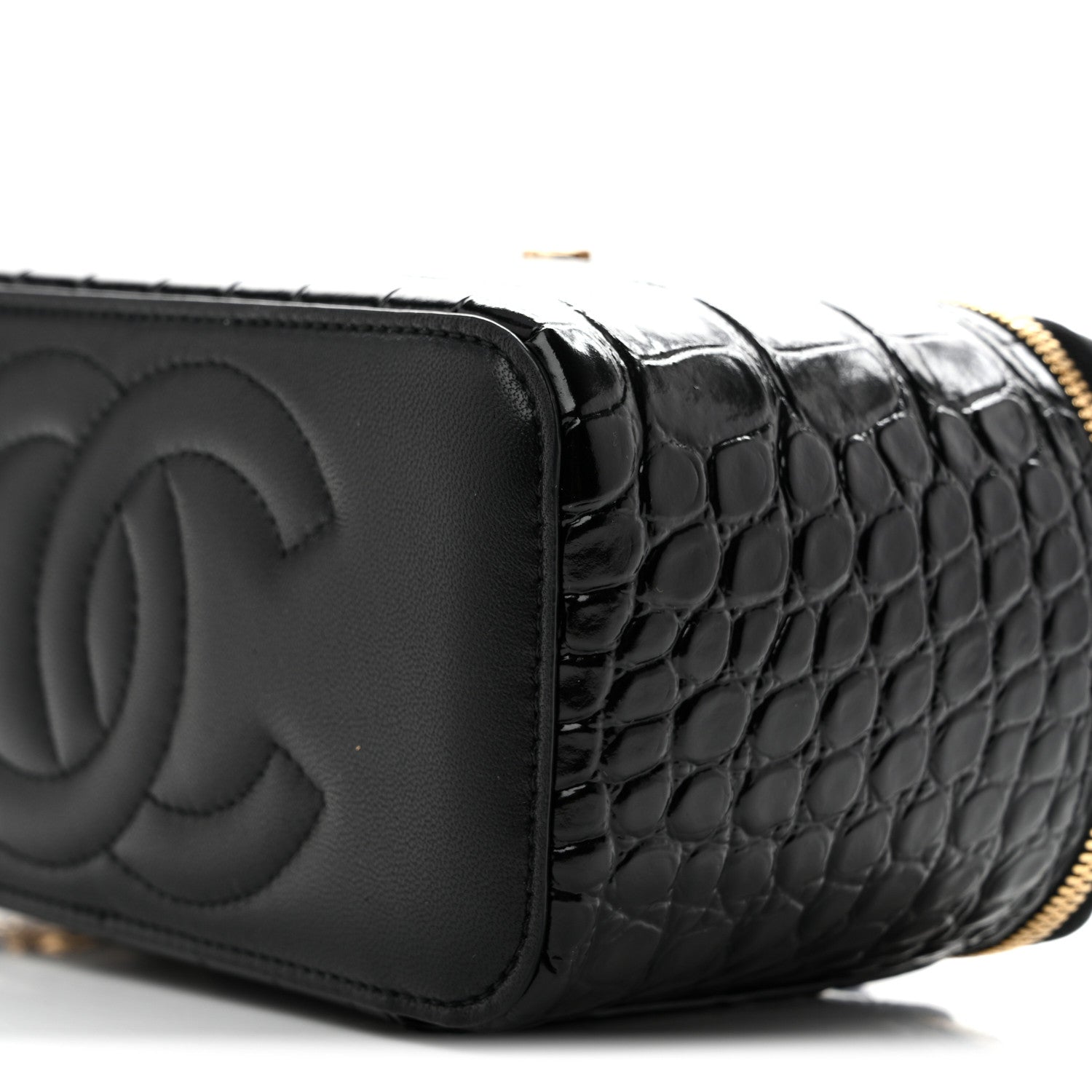 Chanel Calfskin Crocodile Embossed Exoticoco Small Top Handle Vanity Case With Chain Black 10 of 12