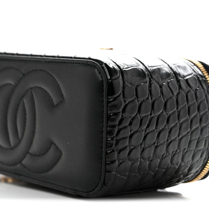 Chanel Calfskin Crocodile Embossed Exoticoco Small Top Handle Vanity Case With Chain Black 10 of 12