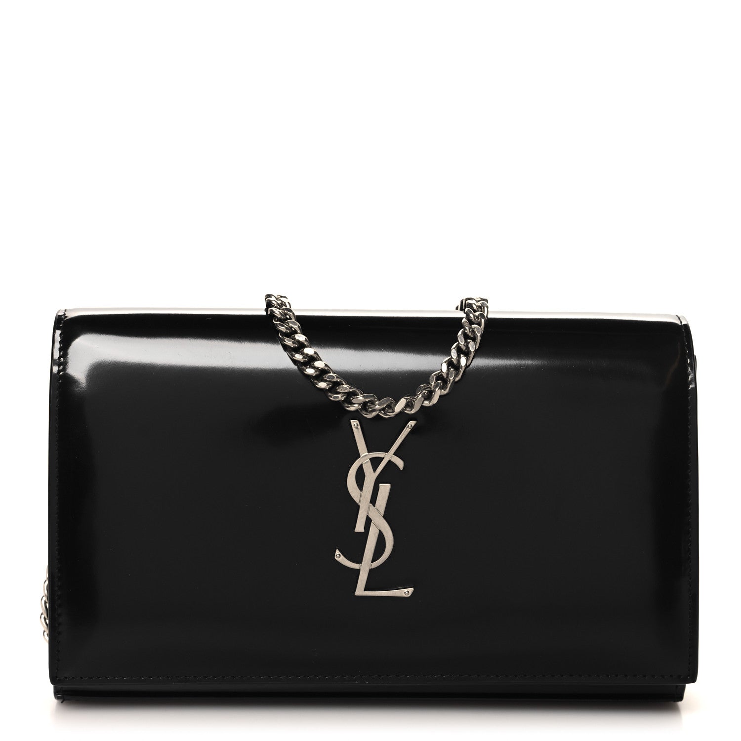 Saint Laurent Glazed Calfskin Cassandre Wallet On Chain WOC Black 1 of 9