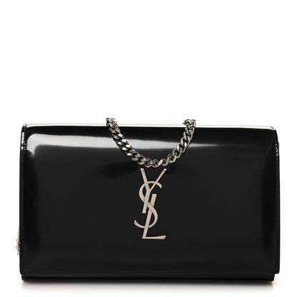 Saint Laurent Glazed Calfskin Cassandre Wallet On Chain WOC Black 1 of 9