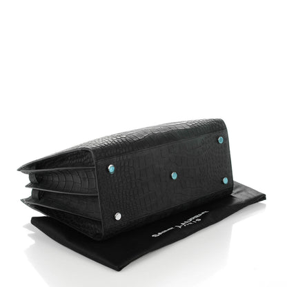 Saint Laurent Suede Crocodile Embossed Small Sac De Jour Black 4 of 7