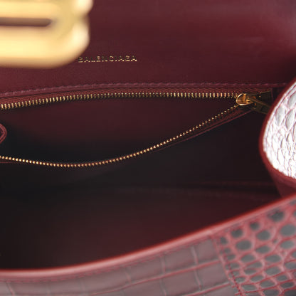 Balenciaga Shiny Calfskin Crocodile Embossed Small Hourglass Top Handle Bag Dark Red 6 of 8