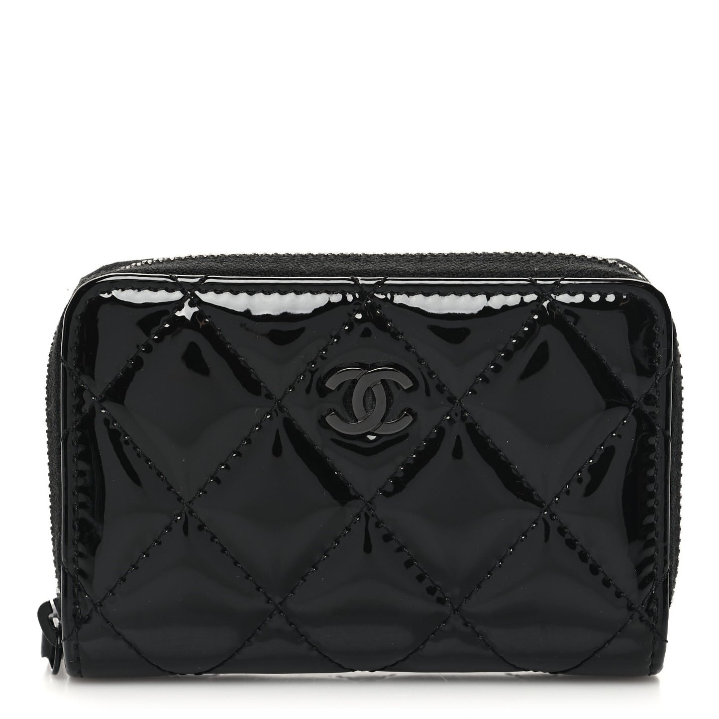Patent Lambskin Quilted Zip Coin Purse So Black