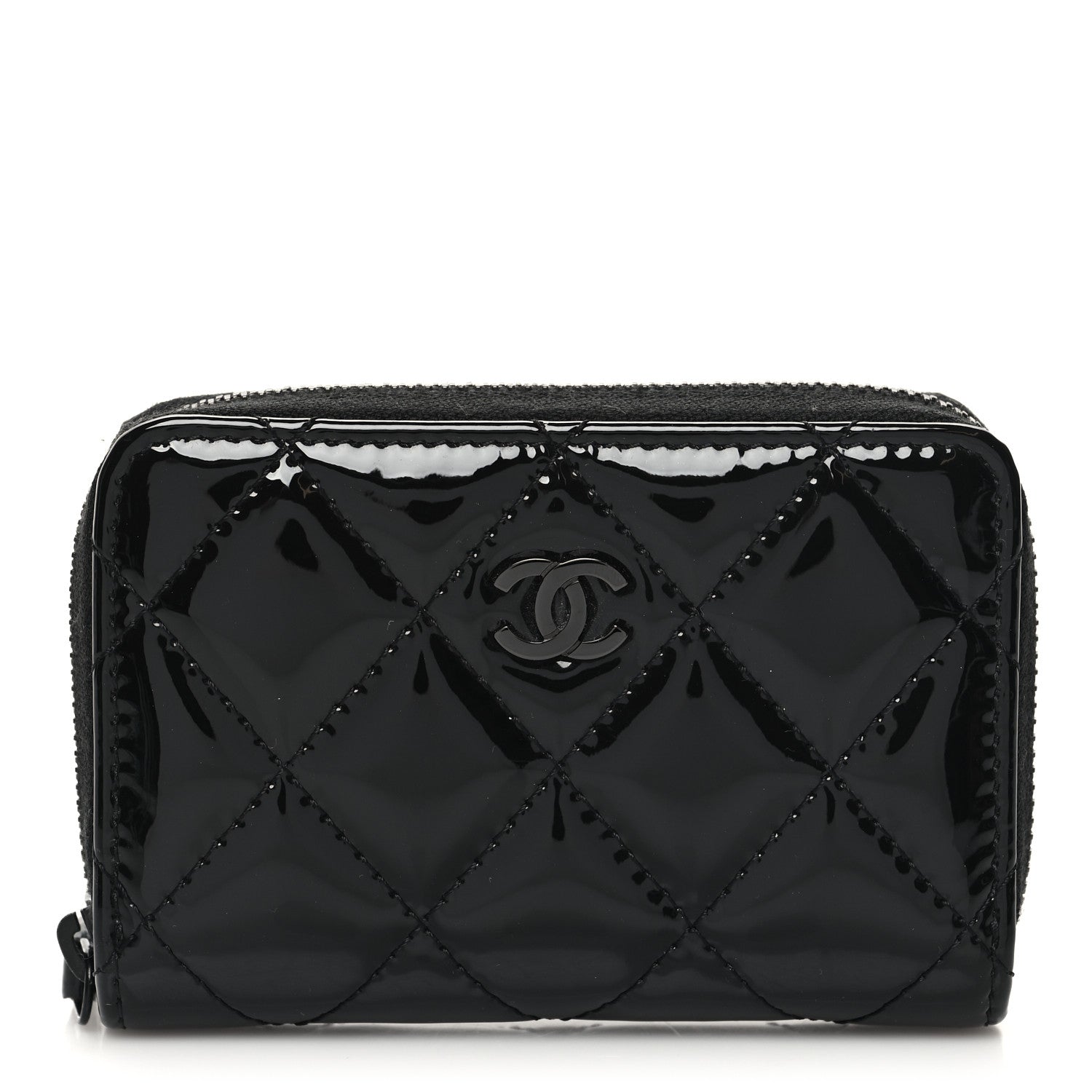 Chanel Patent Lambskin Quilted Zip Coin Purse So Black 1 of 9