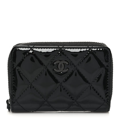 Chanel Patent Lambskin Quilted Zip Coin Purse So Black 1 of 9