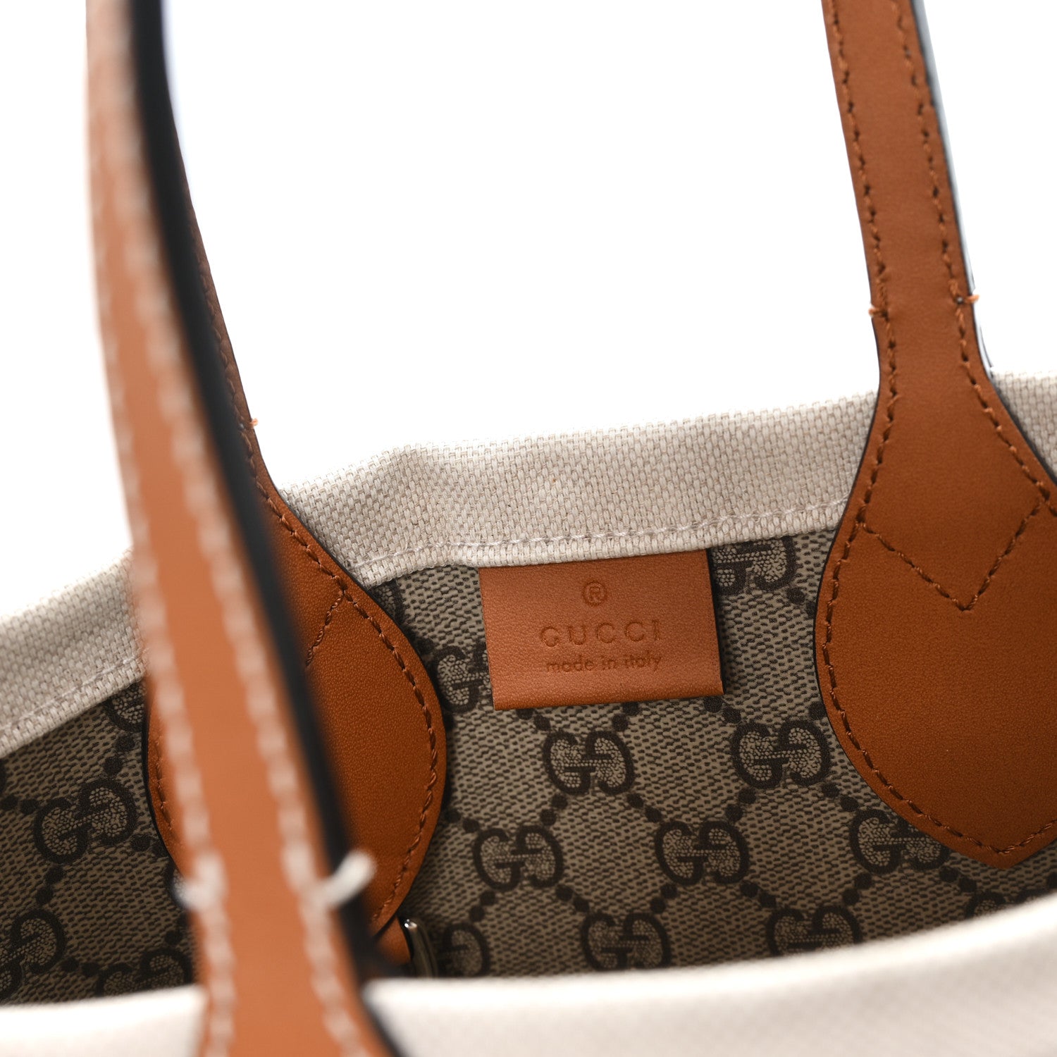 Gucci Canvas Calfskin Logo Print Medium Tote Bag Brown 7 of 11