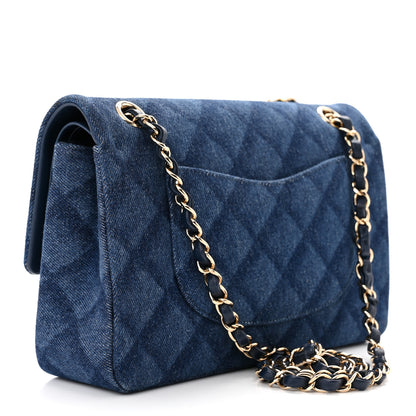 Chanel Printed Denim Quilted Medium Double Flap Dark Blue 3 of 13