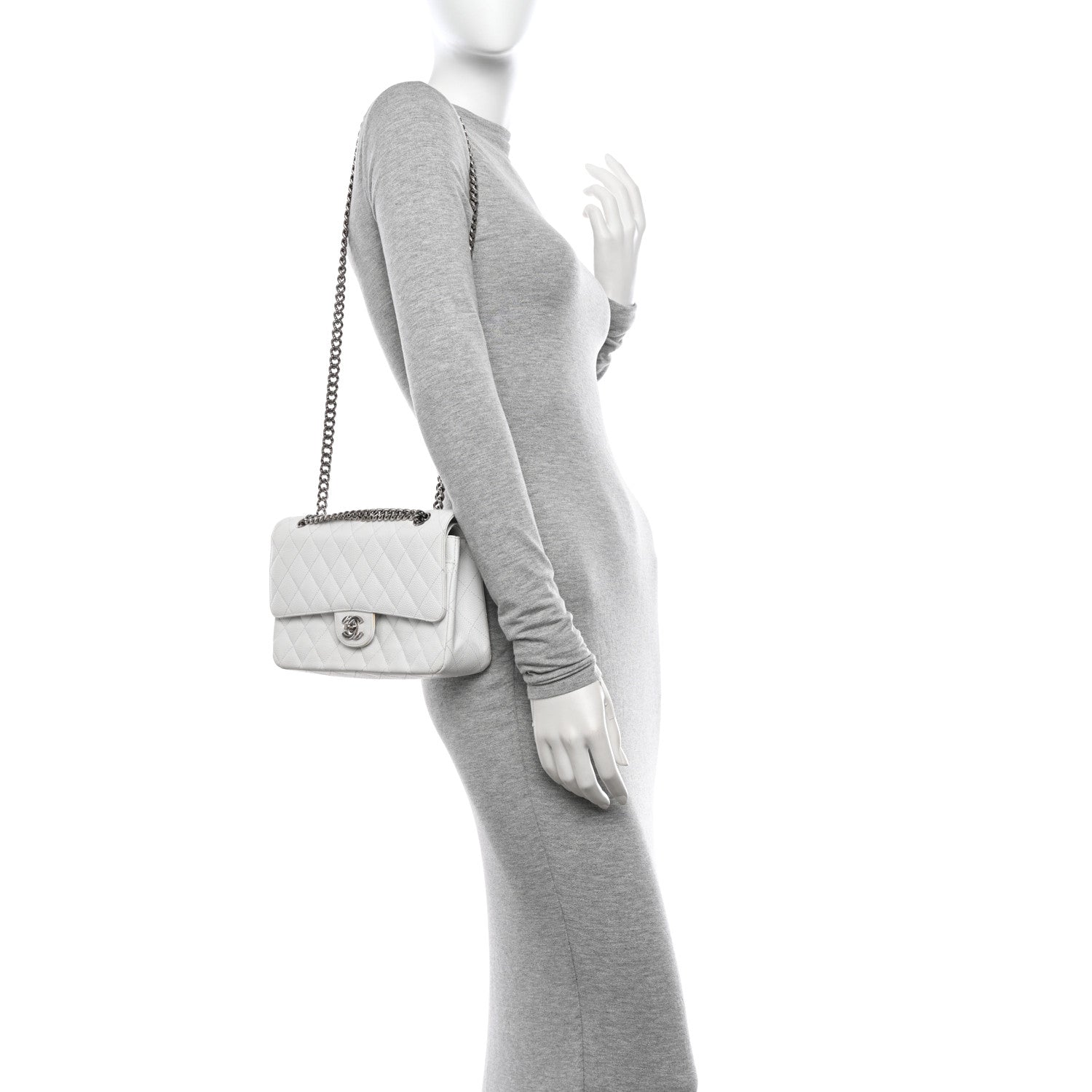 Chanel Caviar Quilted Medium Double Flap Bijoux Chain White 2 of 17