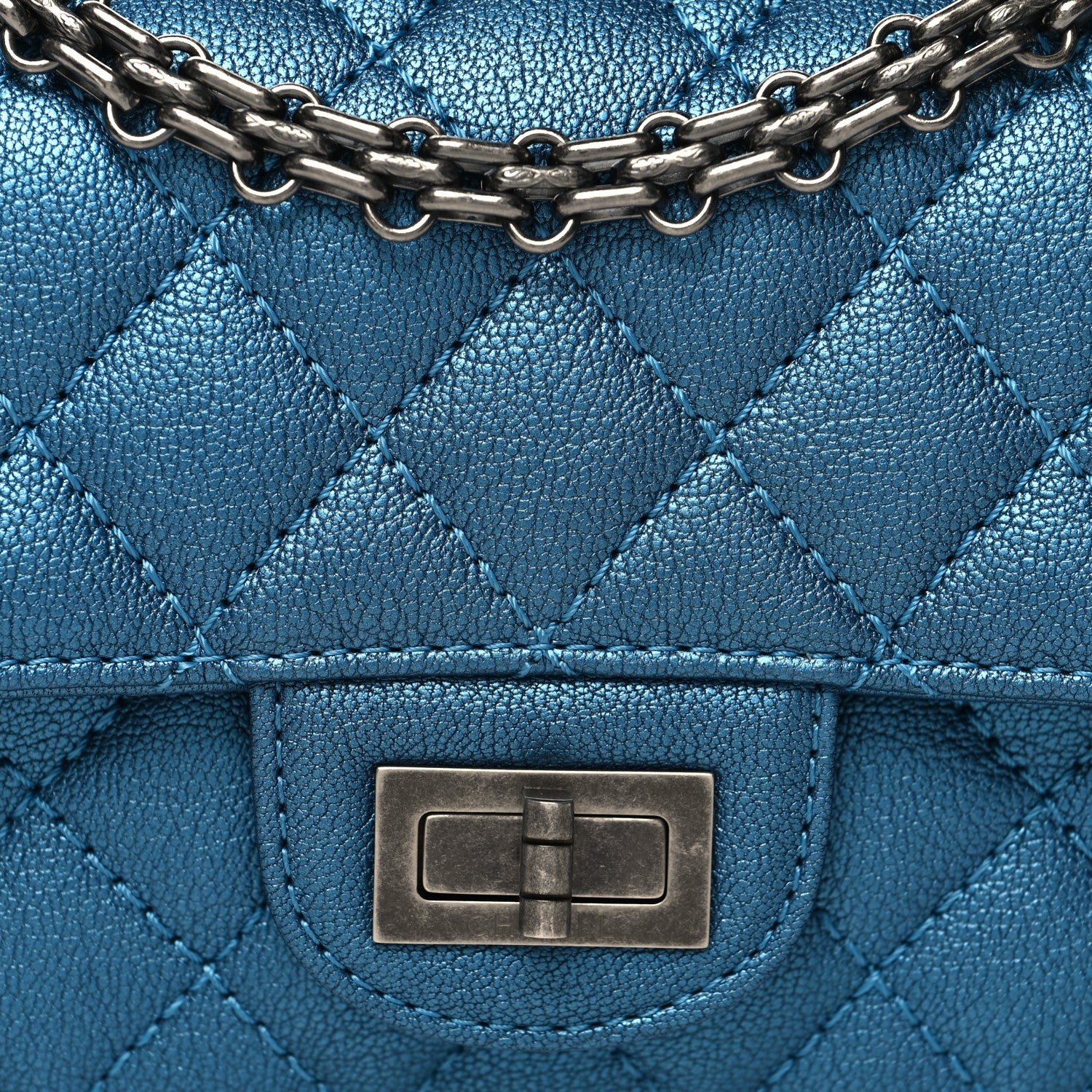 Chanel Metallic Sheepskin Quilted 2.55 Reissue Mini Flap Blue 8 of 11
