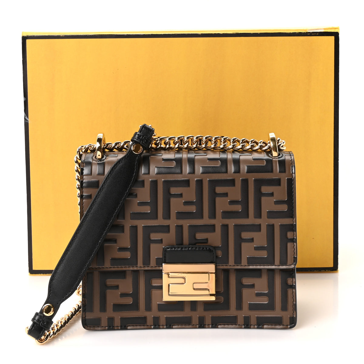 Vitello Liberty Bi-Color FF 1974 Embossed Small Kan U Shoulder Bag Maya Black