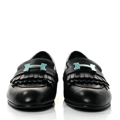 Hermes Goatskin Womens Royal Loafers 36.5 Black 2 of 9