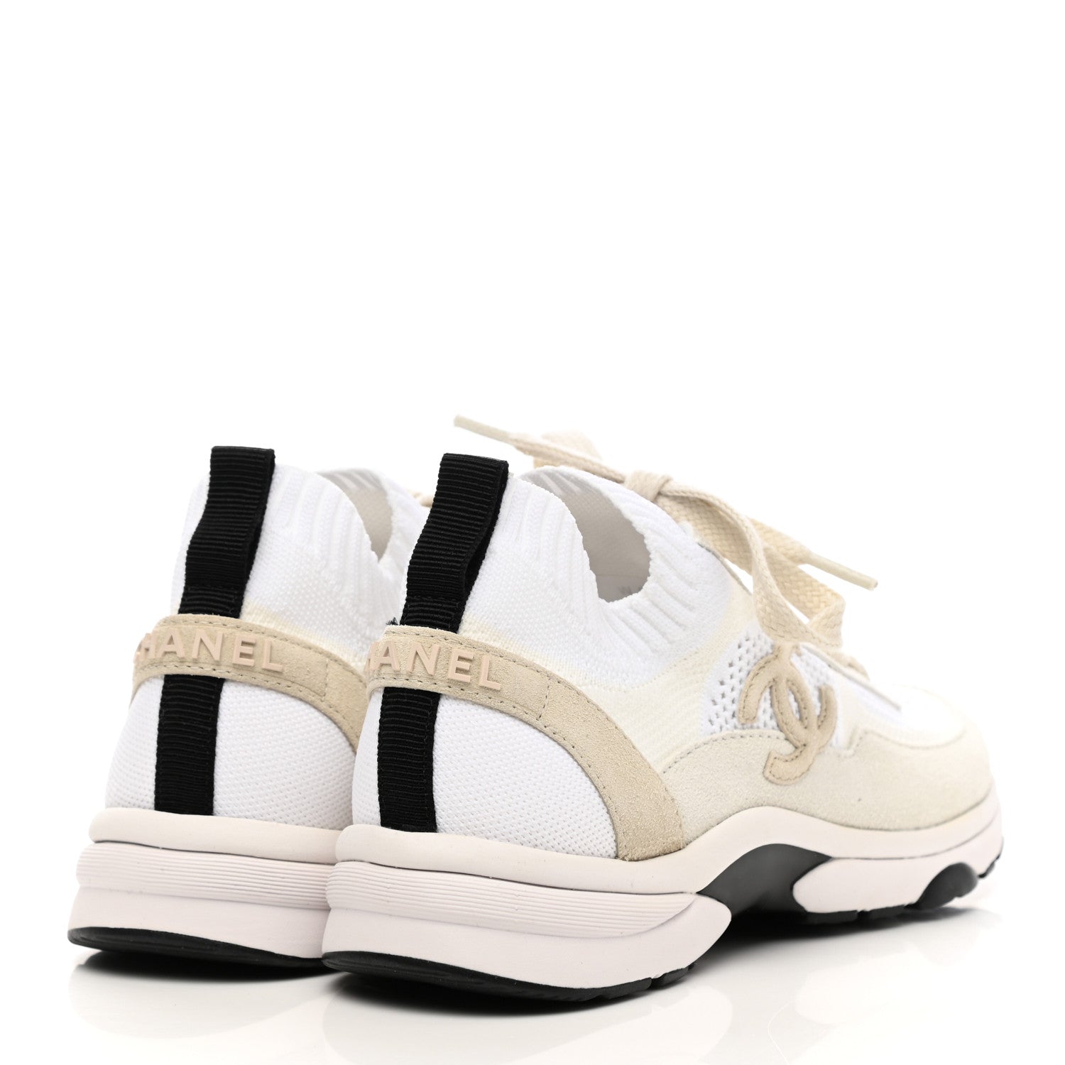 Chanel Mesh Suede Fabric Womens CC Sneakers 37 White Ivory Light Beige 4 of 7