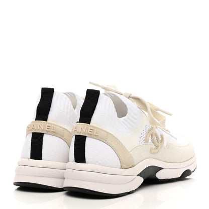 Chanel Mesh Suede Fabric Womens CC Sneakers 37 White Ivory Light Beige 4 of 7