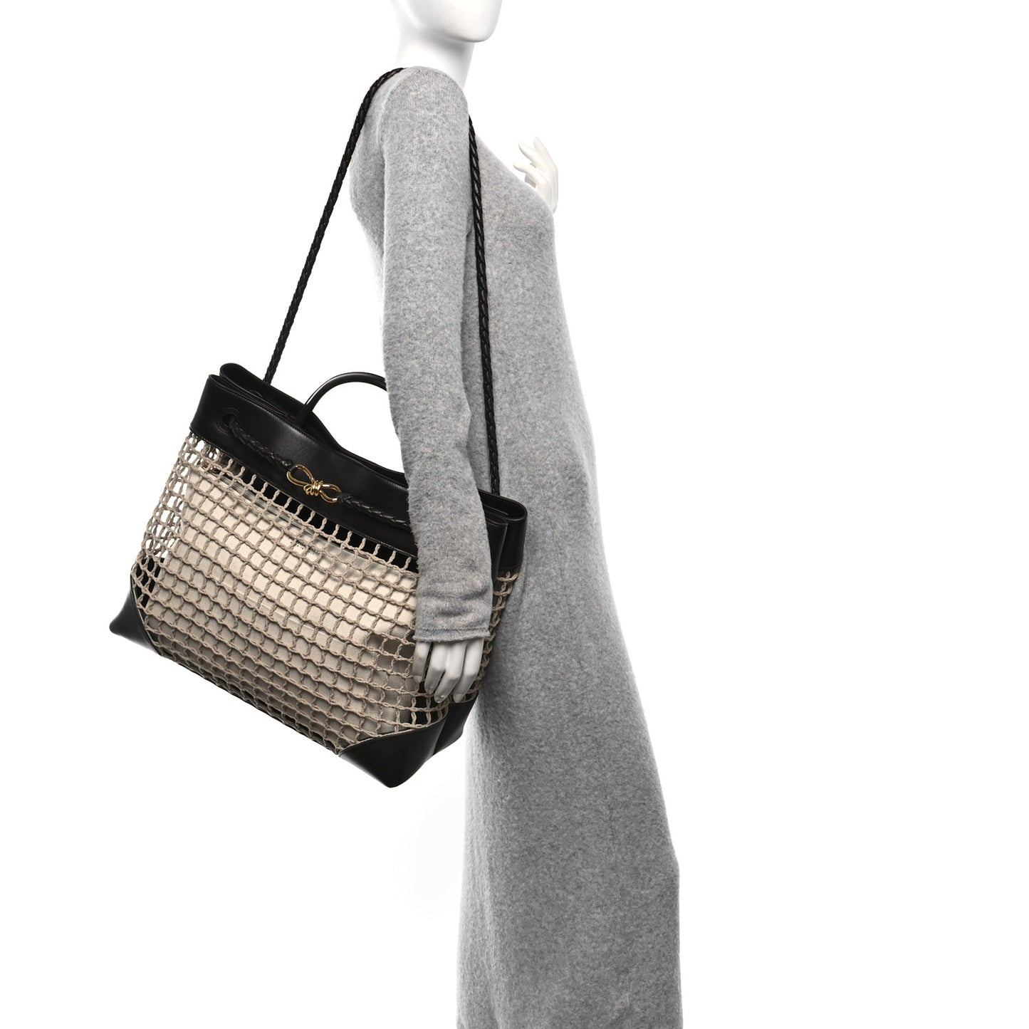 Raffia Calfskin Net Large Andiamo Shoulder Bag Fondant