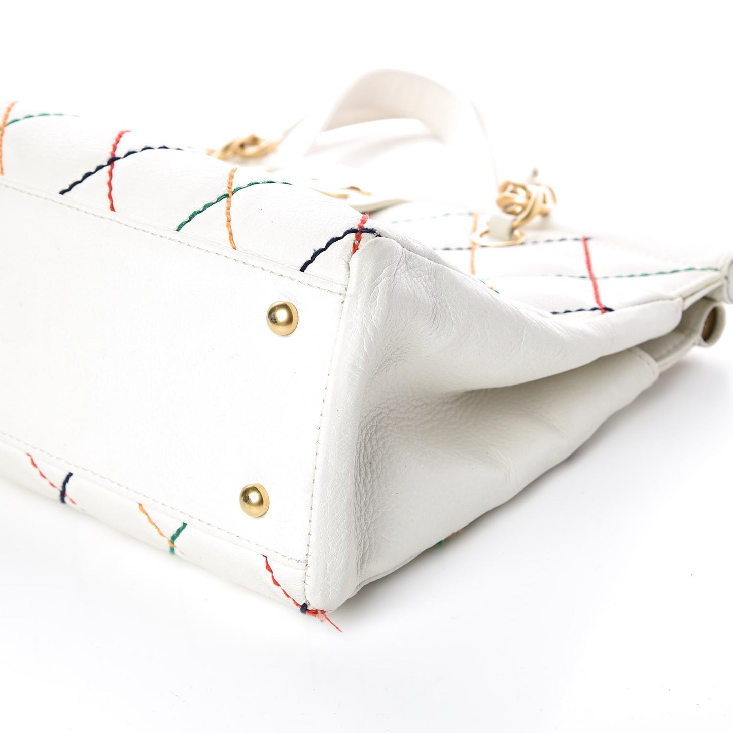 Calfskin Multicolor Stitch Tote White