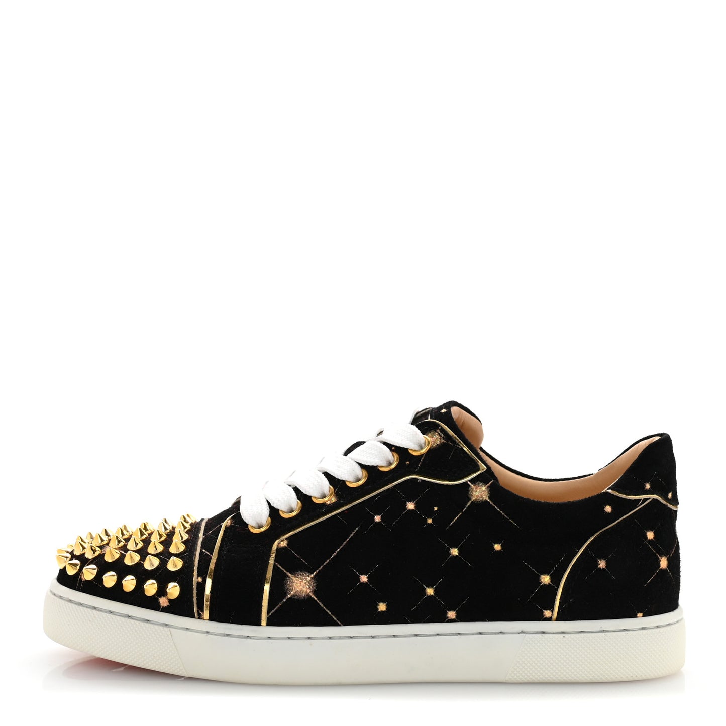 Veau Velours Calfskin Spikes Womens Vieira Flat Sneakers 36.5 Black Gold