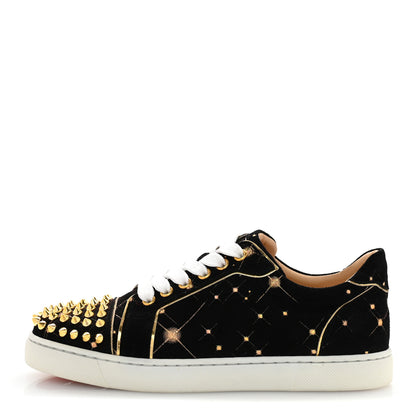 Christian Louboutin Veau Velours Calfskin Spikes Womens Vieira Flat Sneakers 36.5 Black Gold 1 of 9
