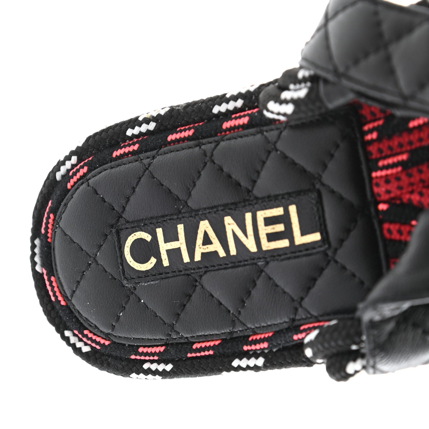 Cord Lambskin Quilted Logo Sandals 39 Black White