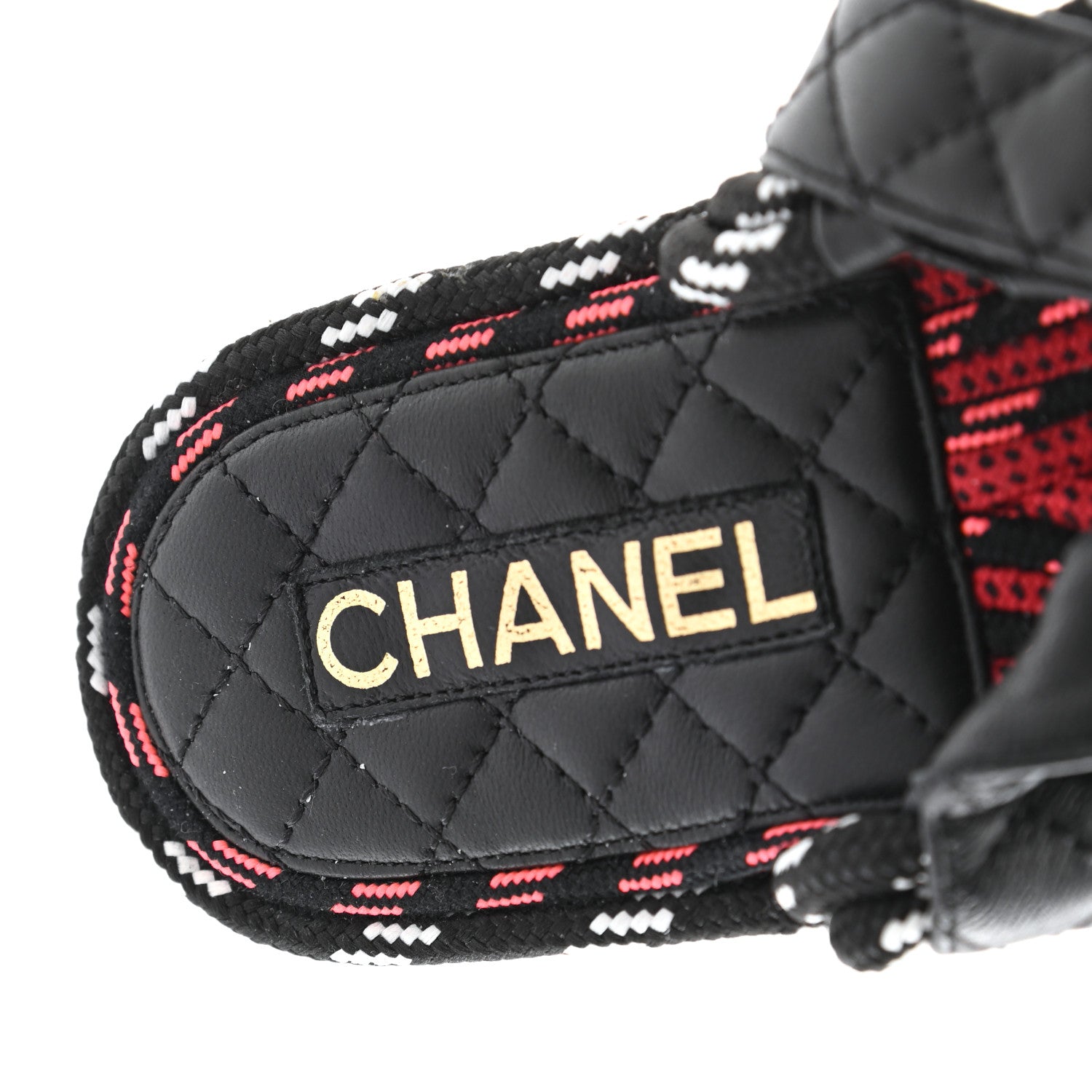 Chanel Cord Lambskin Quilted Logo Sandals 39 Black White 7 of 7