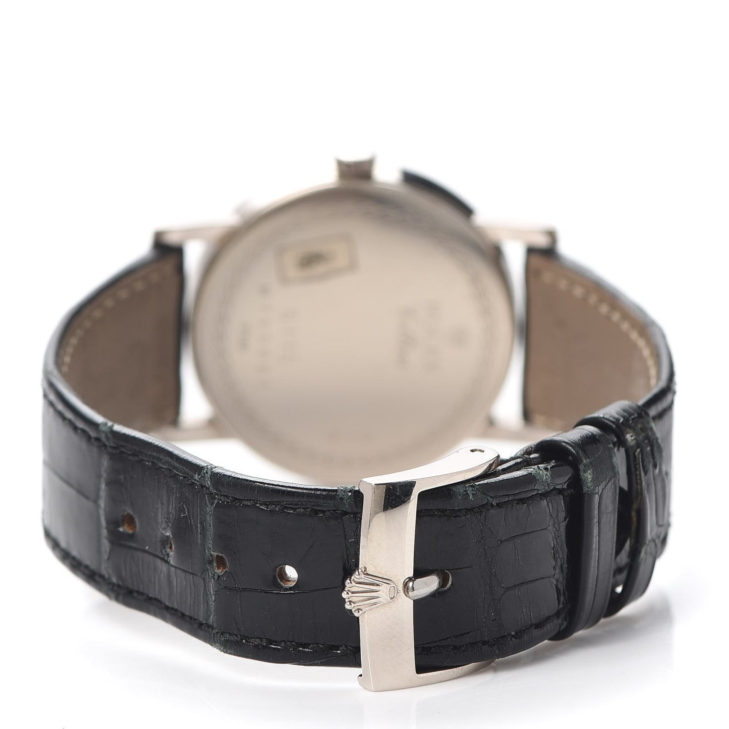 18K White Gold Alligator 32mm Cellini Manual Winding Watch Silver 5115