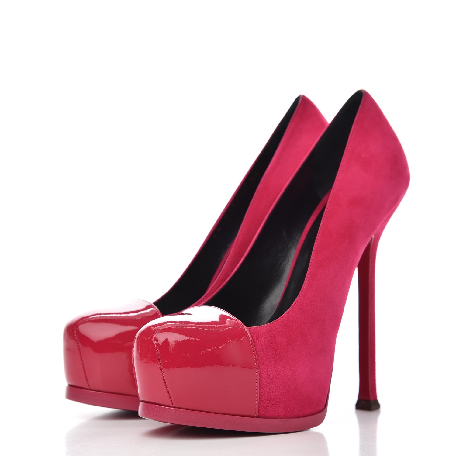 Saint Laurent Suede Vitello Vernice Tribtoo 105 Platform Pumps 38 Fuchsia 3 of 14