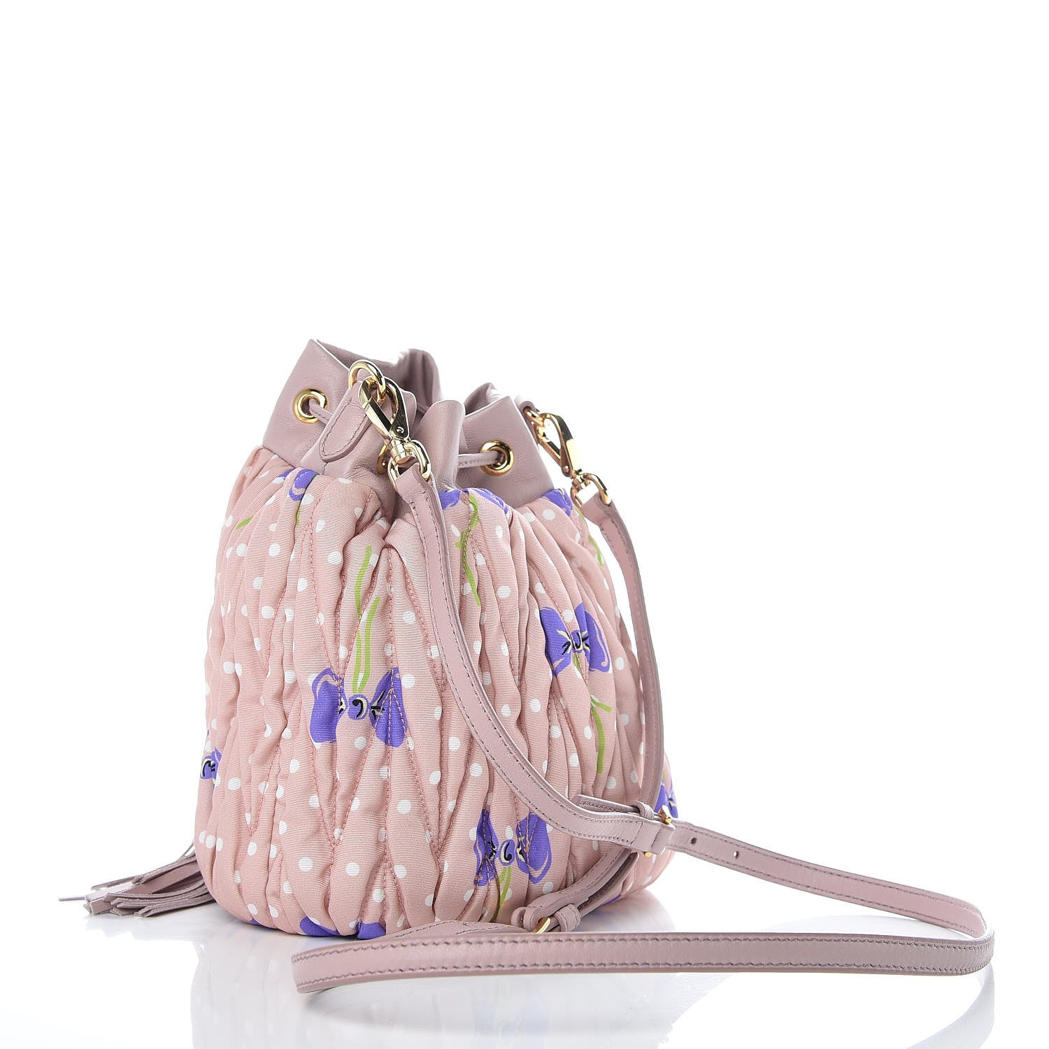 Miu Miu Faille Matelasse Flower Print Small Bucket Bag Cipria Viola 3 of 9