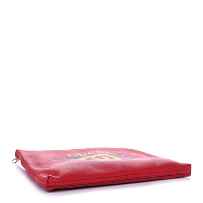 Gucci Pebbled Calfskin Medium Logo Portfolio Clutch Hibiscus Red 4 of 13