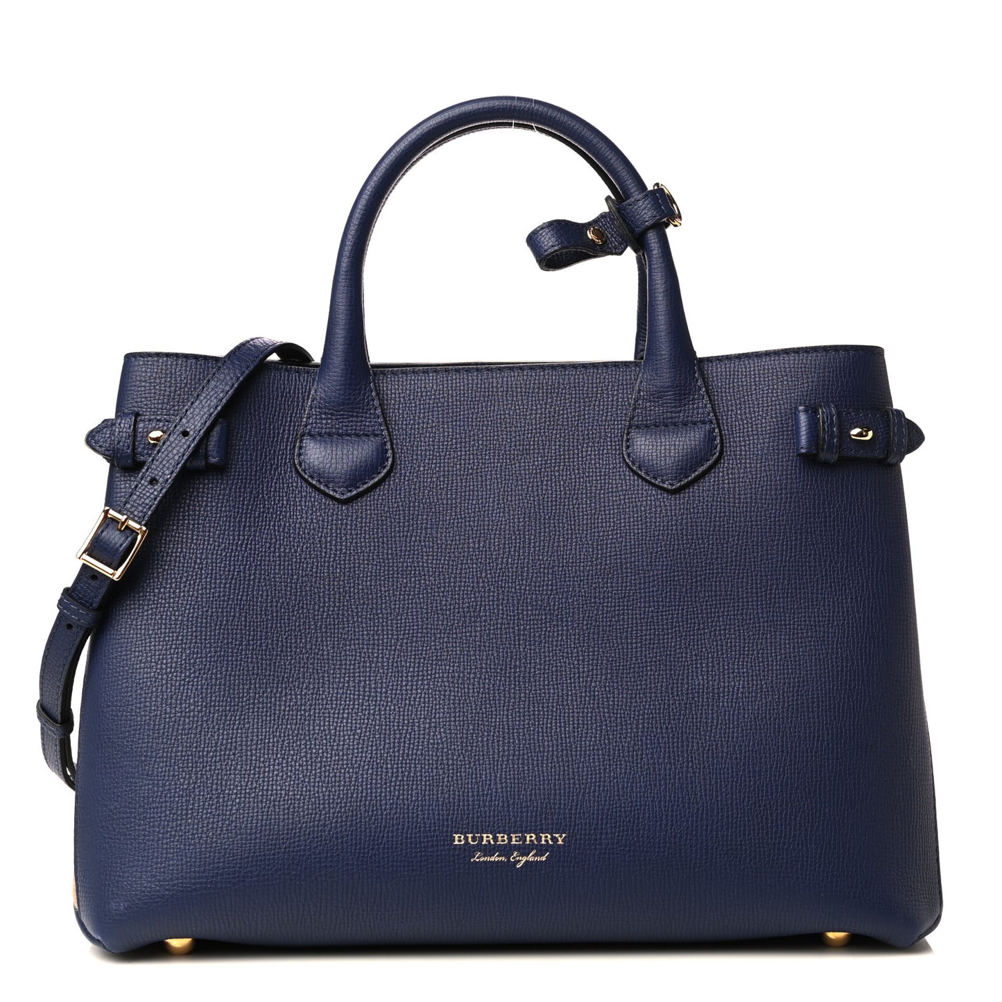 Grainy Calfskin House Check Medium Banner Tote Ink Blue