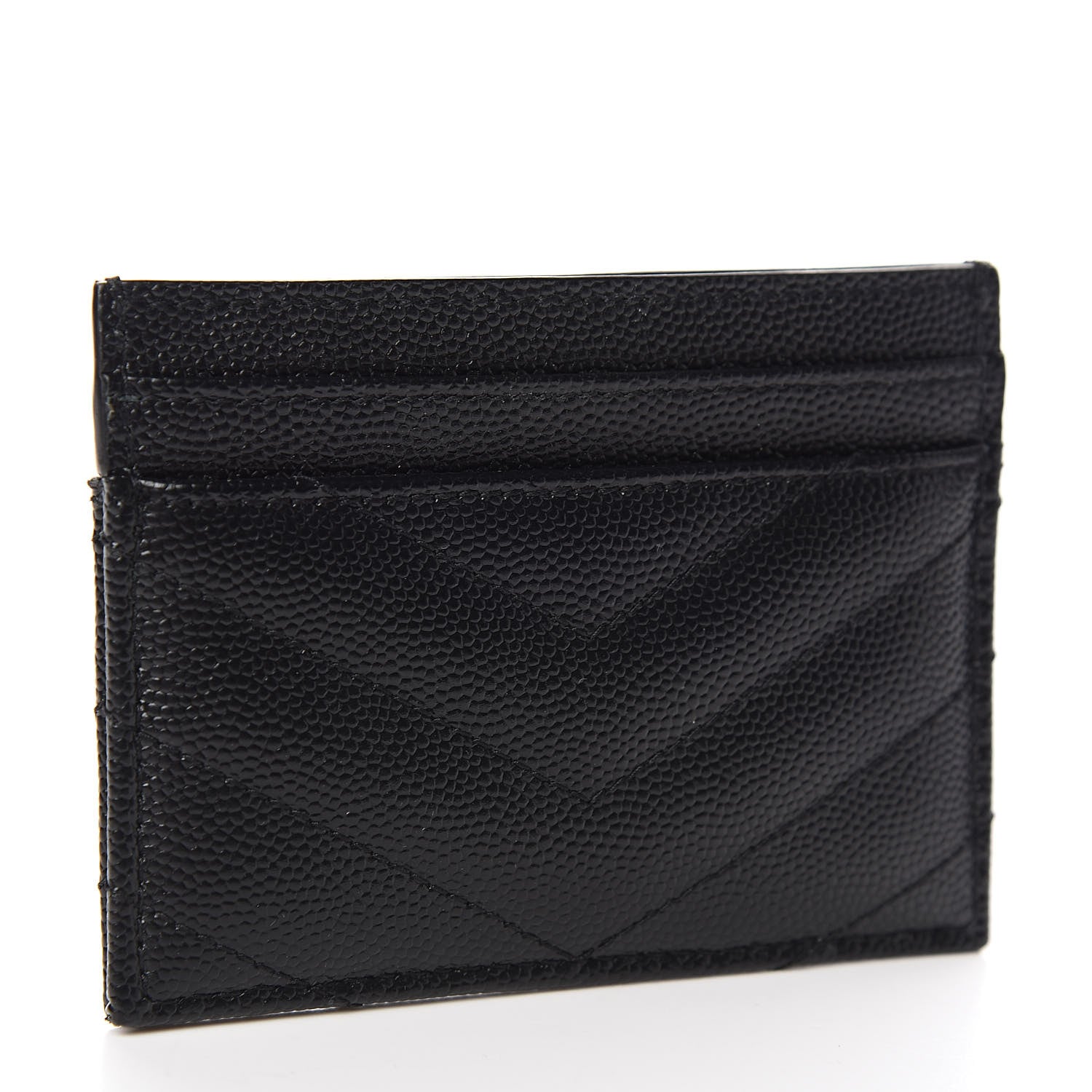 Saint Laurent Grain De Poudre Matelasse Chevron Monogram Credit Card Case Black 3 of 8