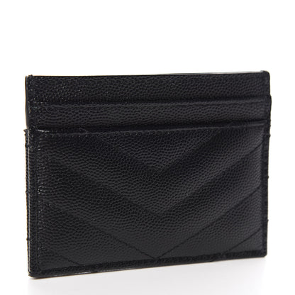 Saint Laurent Grain De Poudre Matelasse Chevron Monogram Credit Card Case Black 3 of 8