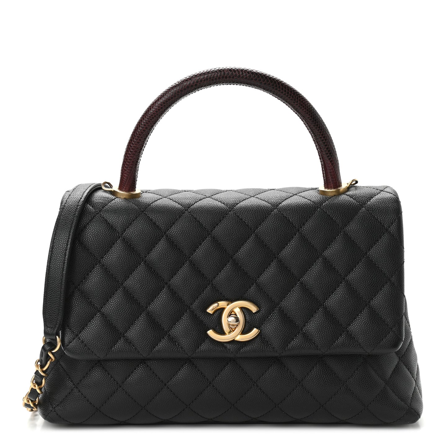 Caviar Lizard Quilted Small Coco Handle Flap Black