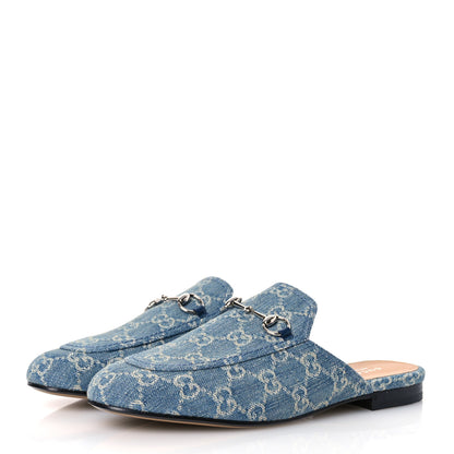 Gucci New Denim GG Malaga Kid Womens Princetown Slippers 39.5 Light Blue Royale 4 of 11