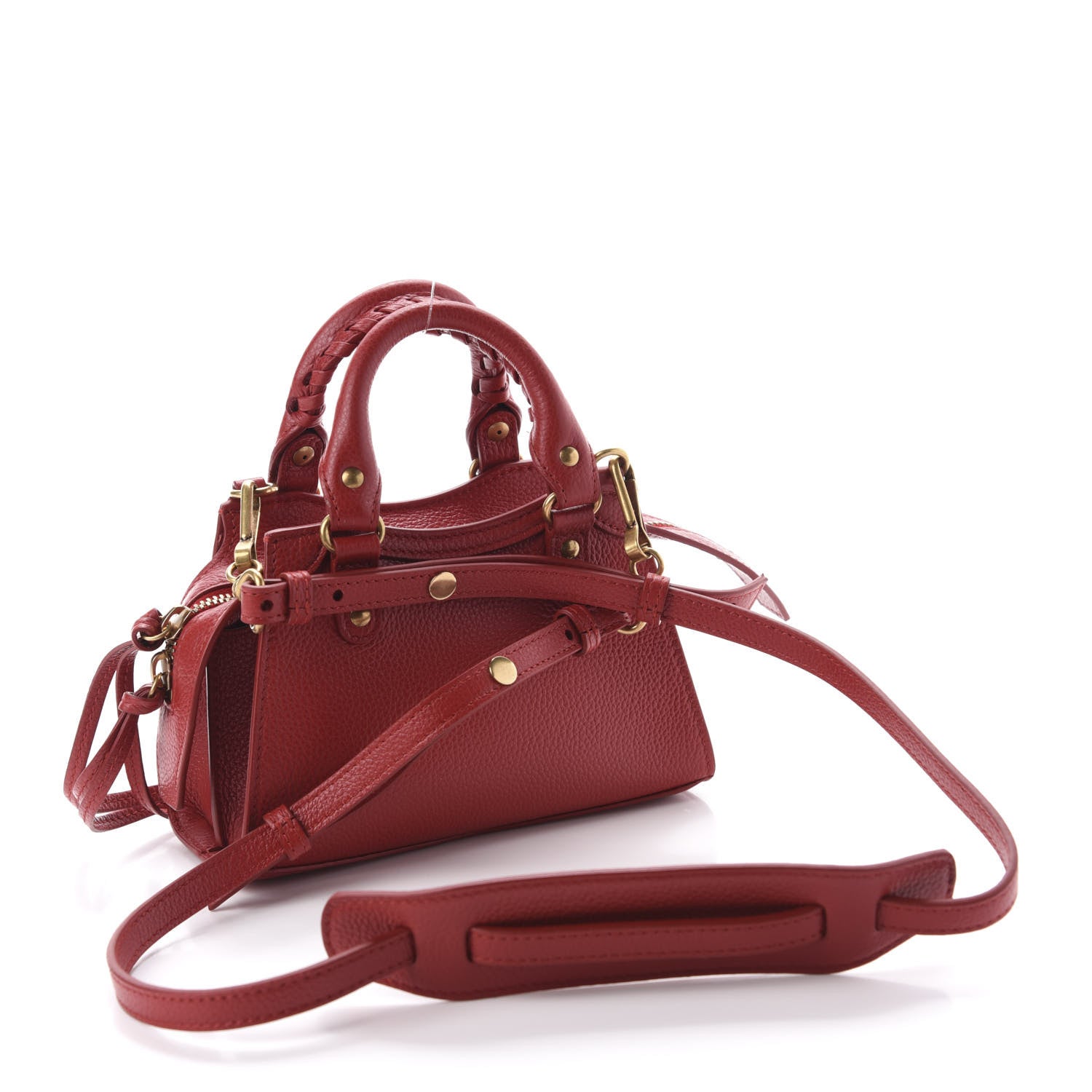 Balenciaga Grained Calfskin Neo Classic Gold Hardware Nano City Crossbody Medium Red 3 of 10