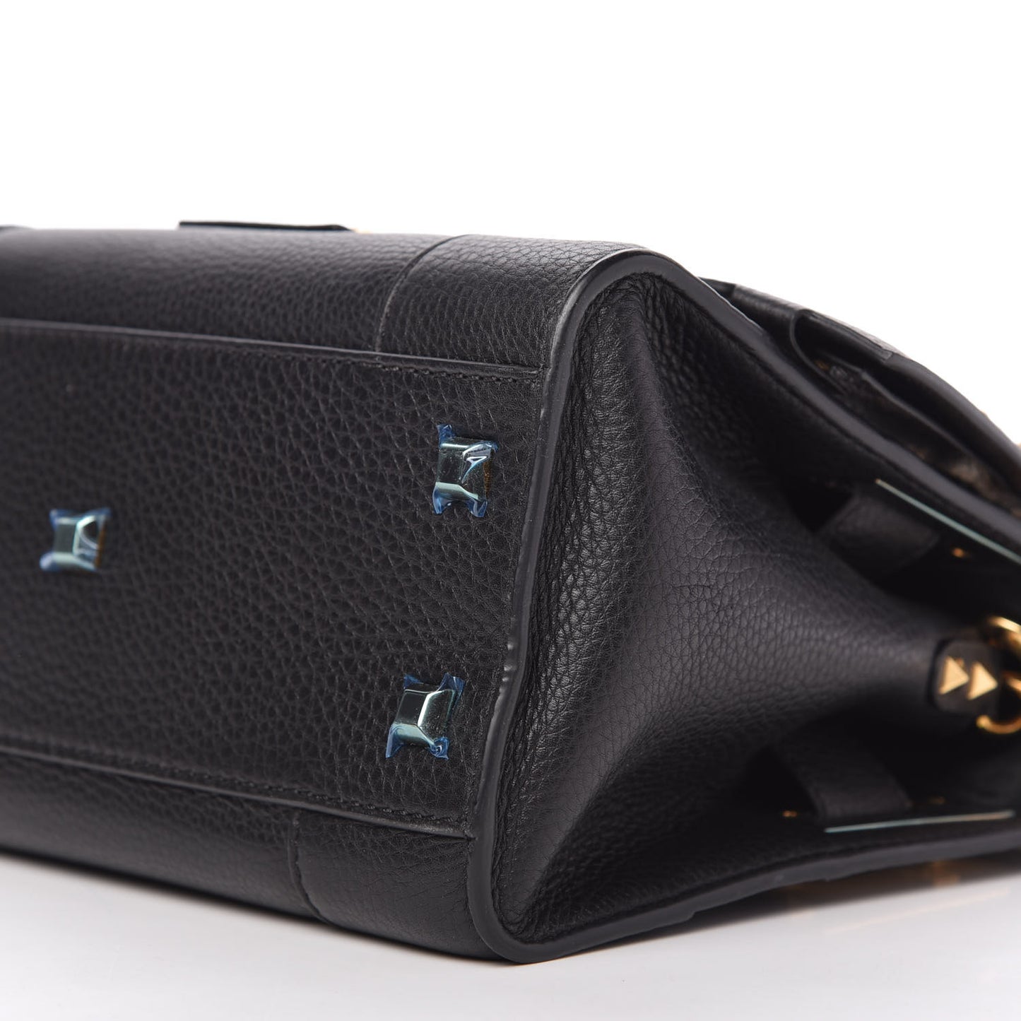 Grained Calfskin Twist Lock My Rockstud Shoulder Bag Black