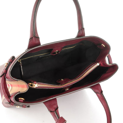 Burberry Calfskin House Check Medium Banner Tote Mahogany Red 5 of 8