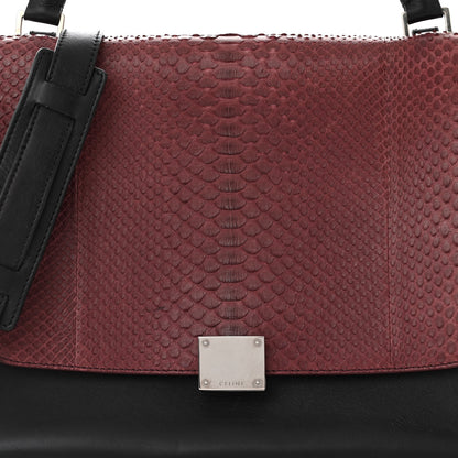 Celine Snakeskin Calfskin Medium Trapeze Black Red 7 of 10