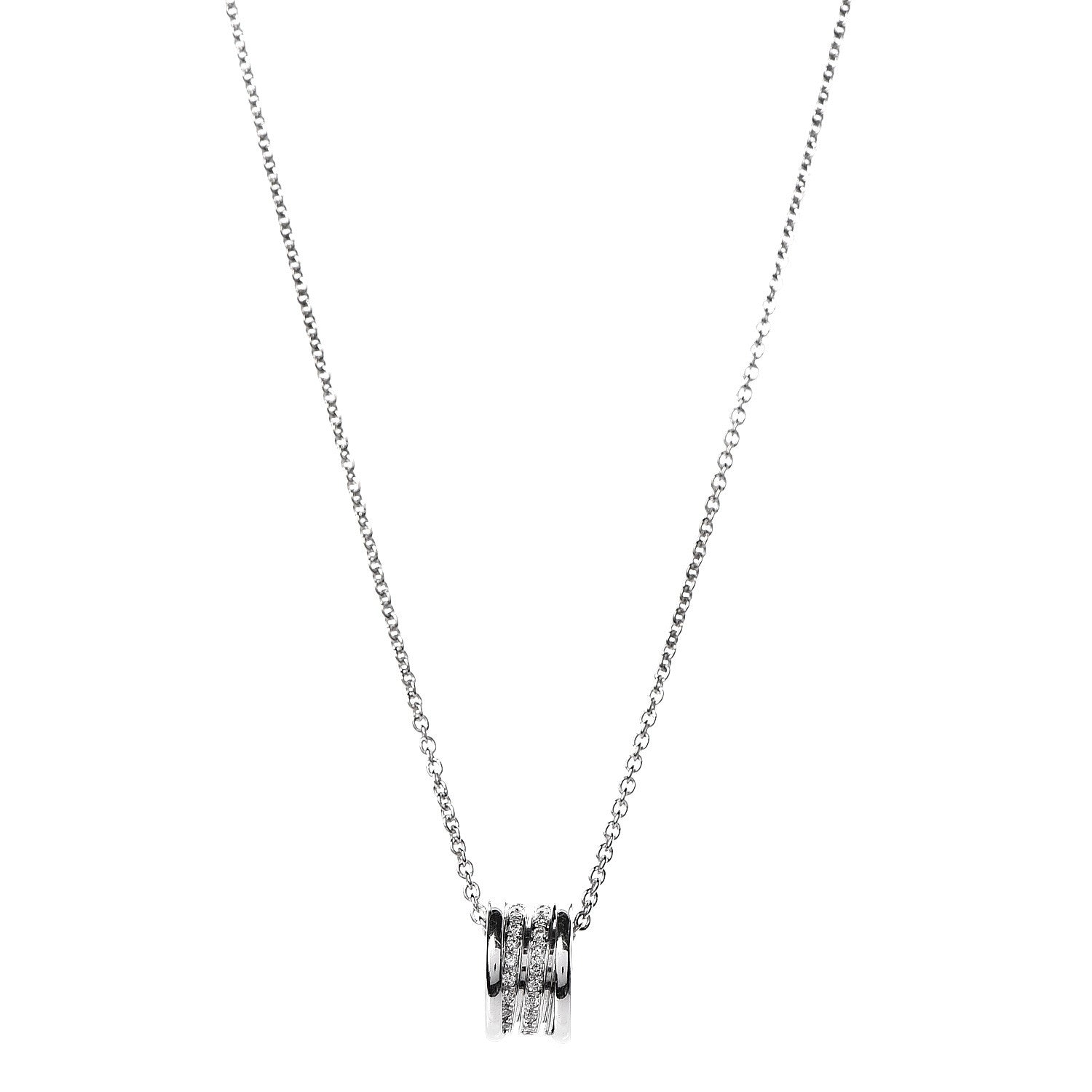 Bulgari 18K White Gold Diamond B.Zero1 Pave Pendant Necklace 1 of 6