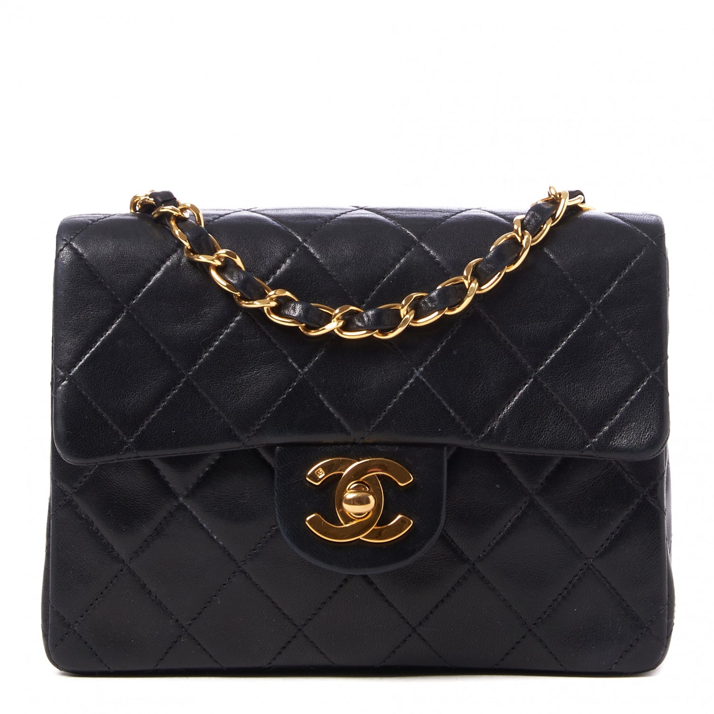 Lambskin Quilted Mini Square Flap Black