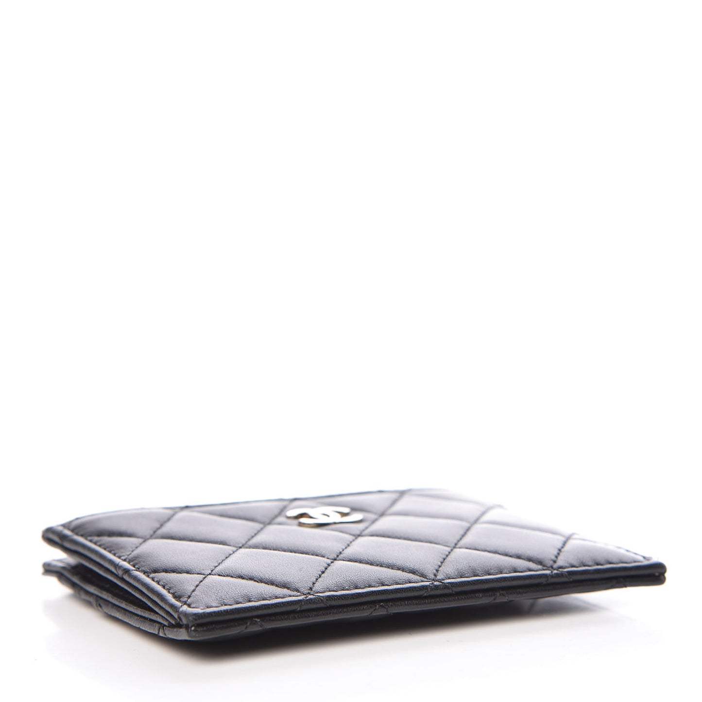 Lambskin Quilted Zip Card Holder Black