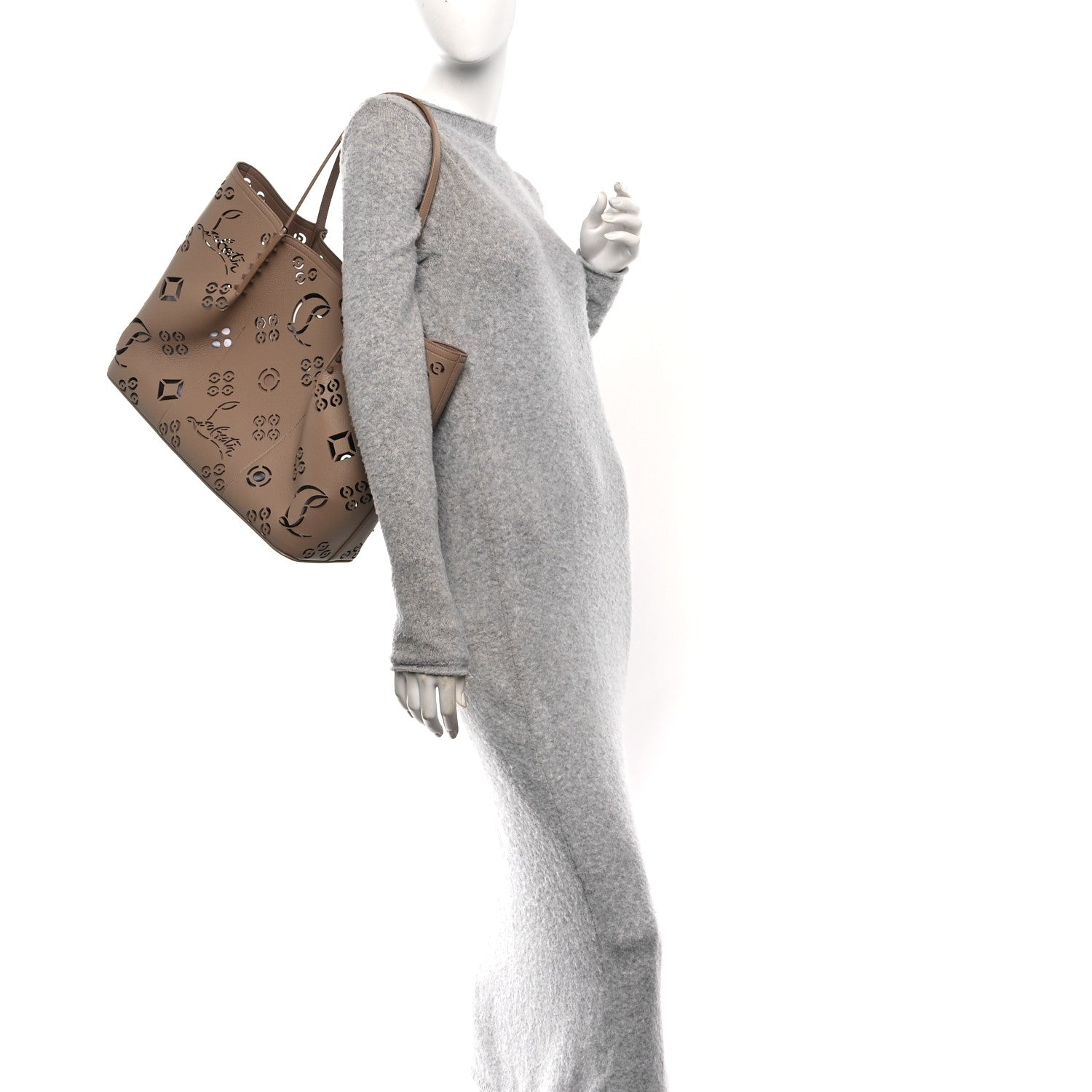 Christian Louboutin Calfskin Perforated Loubinthesky Large Cabarock Spikes Tote Roca 2 of 9