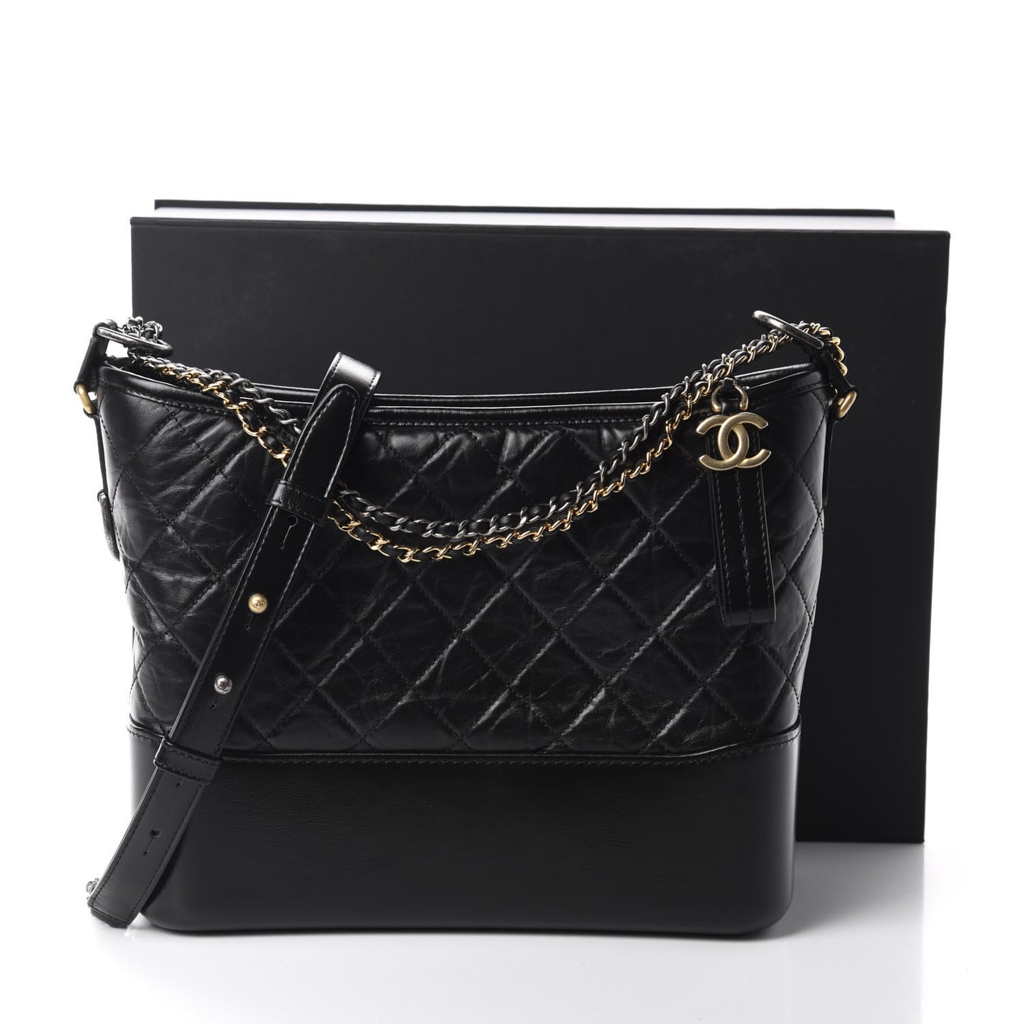 Aged Calfskin Quilted Medium Gabrielle Hobo Black