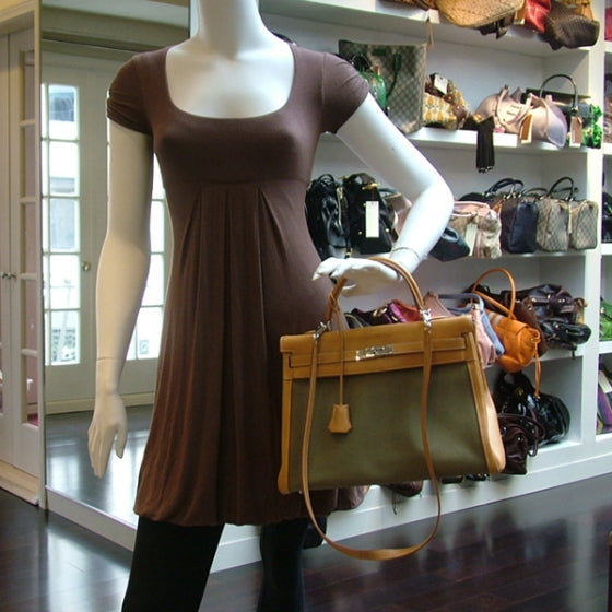 Barenia Toile Kelly 35 Handbag Khaki