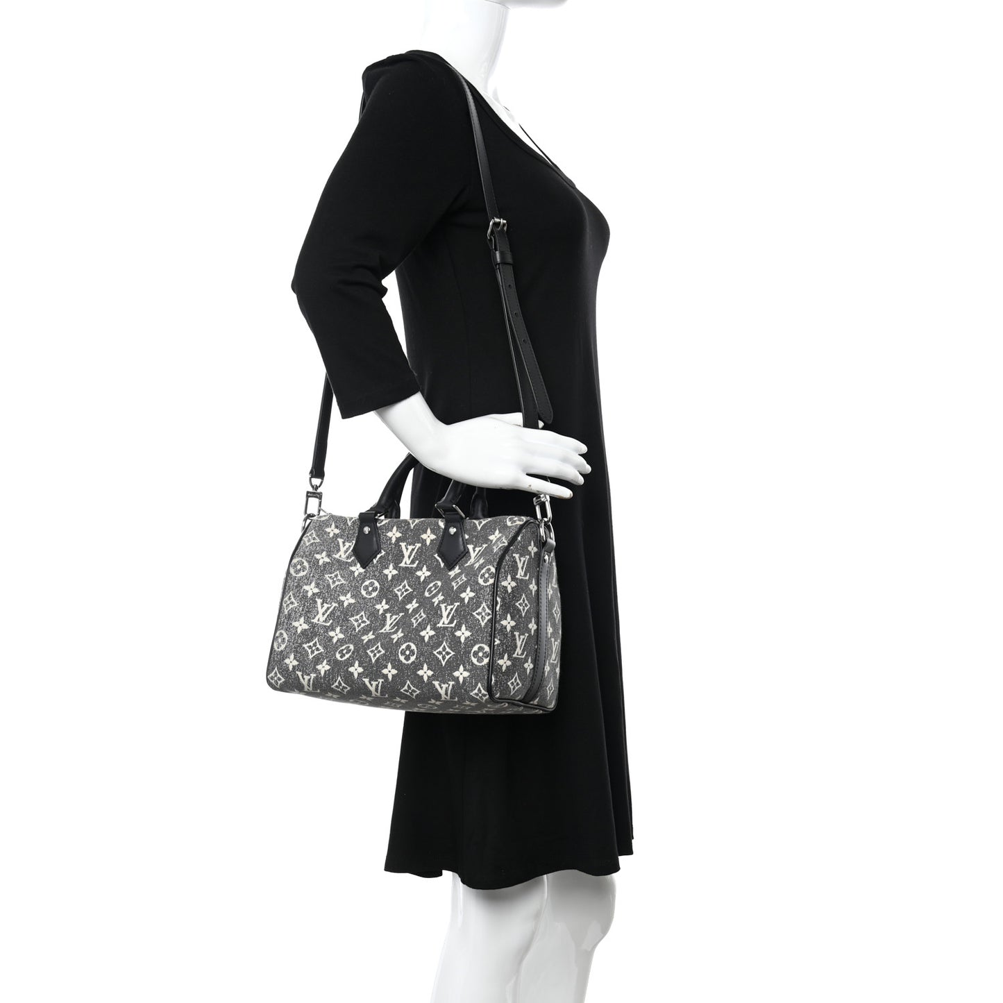 Denim Monogram Jacquard Speedy Bandouliere 25 Black