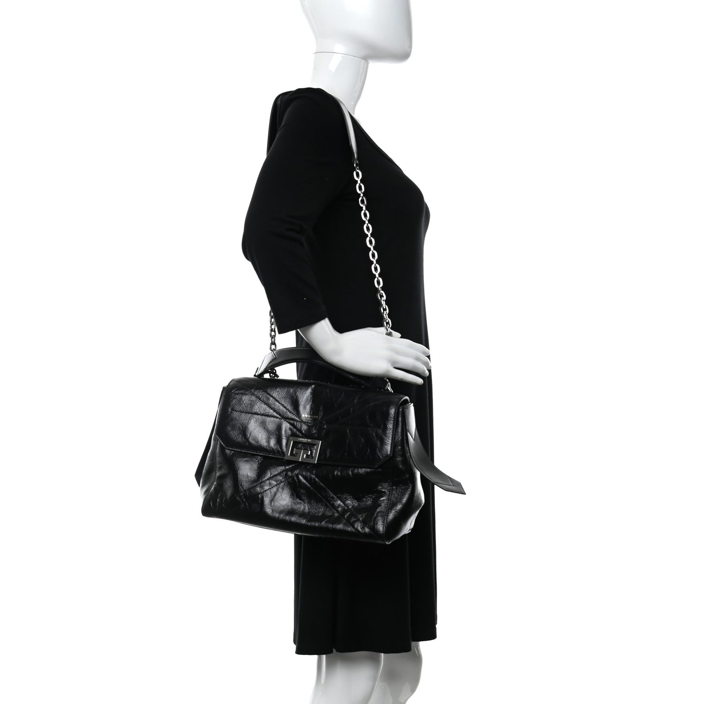 Creased Patent Calfskin Medium ID Flap Black