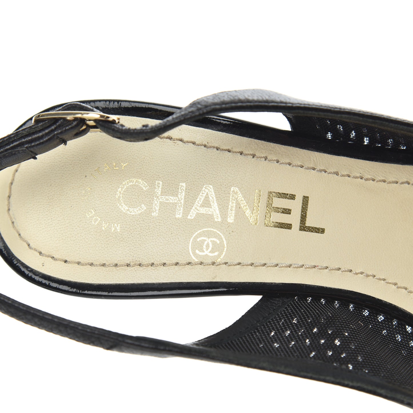 Lambskin Perforated CC Slingback Pumps 36 Black