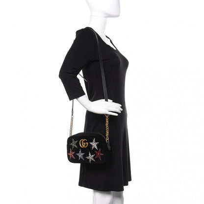 Gucci Velvet Matelasse Crystal Star Embroidered Small GG Marmont Chain Shoulder Bag Black 2 of 11