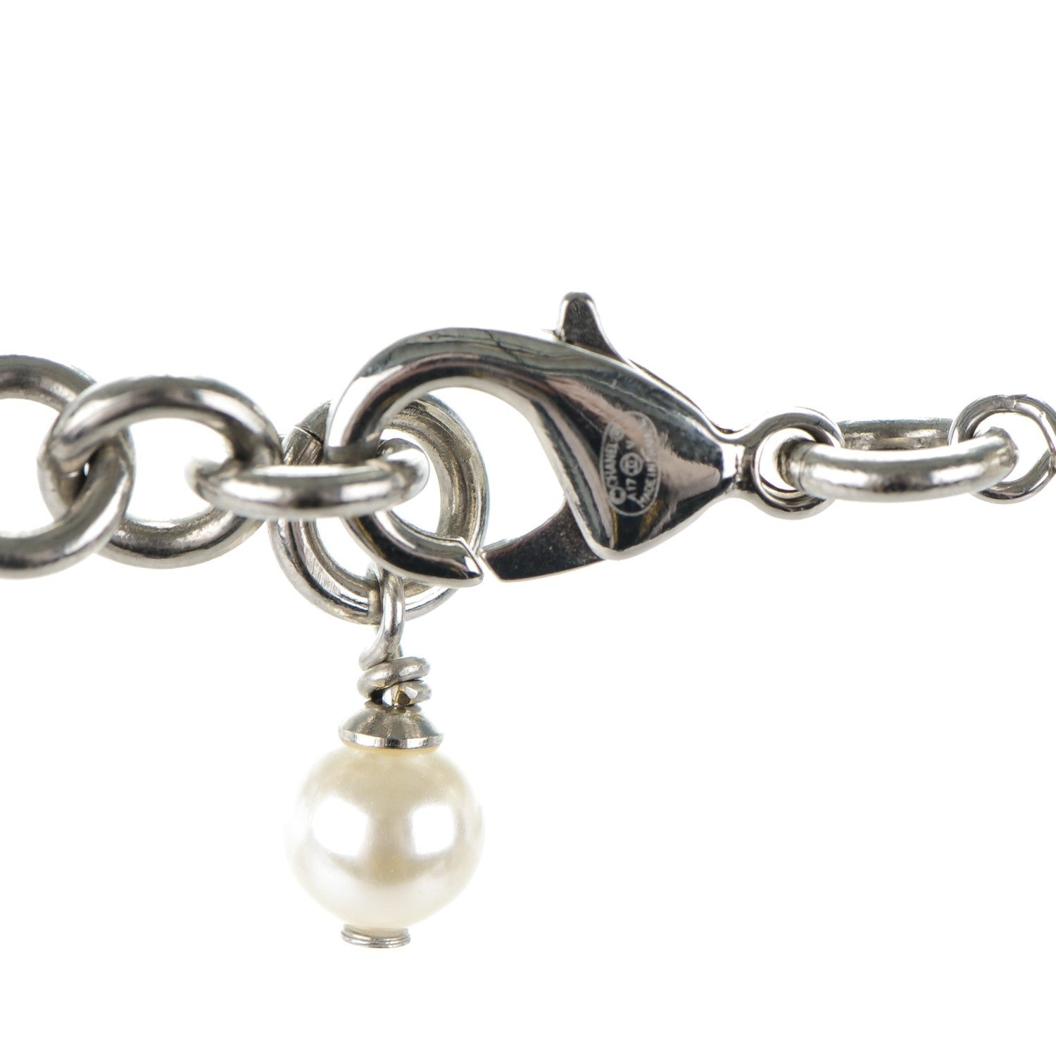 Chanel Crystal Pearl CC Long Necklace Silver 4 of 4