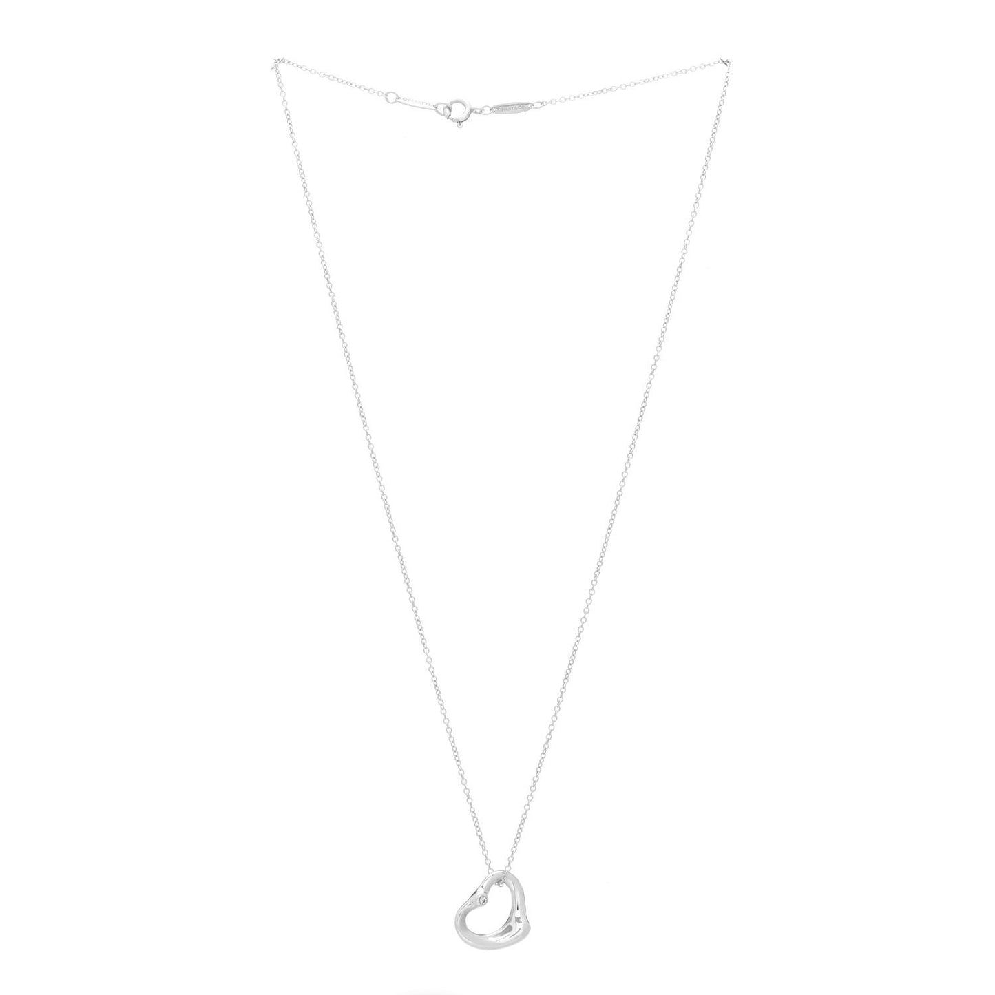 Sterling Silver Diamond 16mm Elsa Peretti Open Heart Pendant Necklace